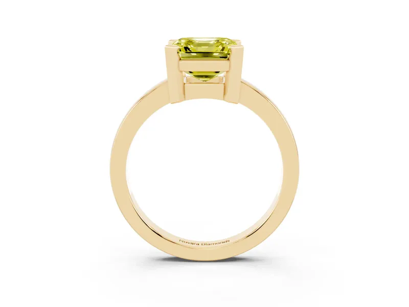 Fancy Yellow Asscher Cut Diamond Solitaire Ring Set in Yellow gold with Prong Head and Smooth Polished Band