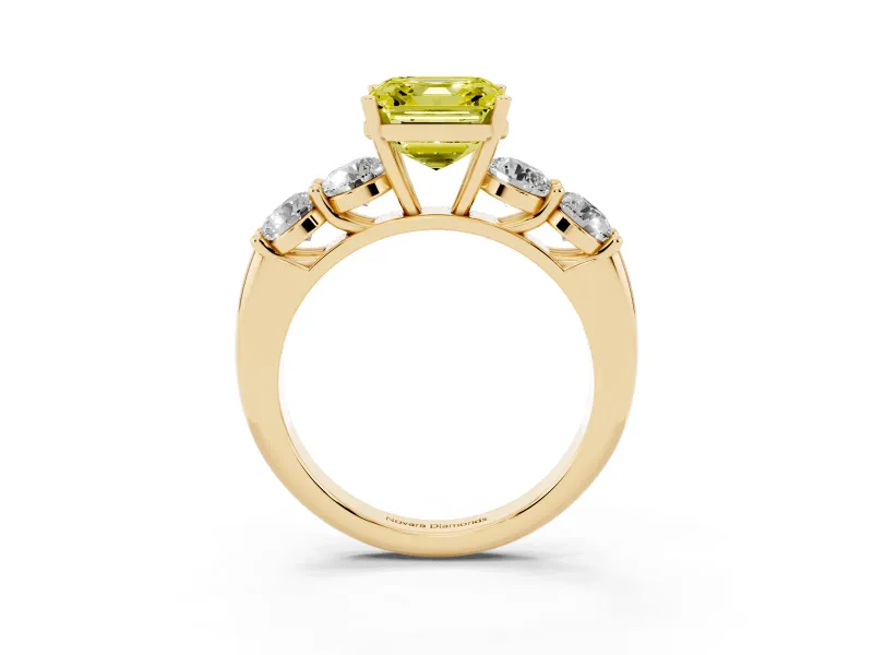 Asscher Cut Five Stone Engagement Ring Setting for a Fancy Yellow Lab-Grown Diamond | Plain Band | Yellow Gold