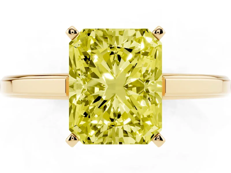 Radiant Cut Solitaire Engagement Ring Setting for a Fancy Yellow Lab-Grown Diamond | Stepped Flat Band | Yellow Gold