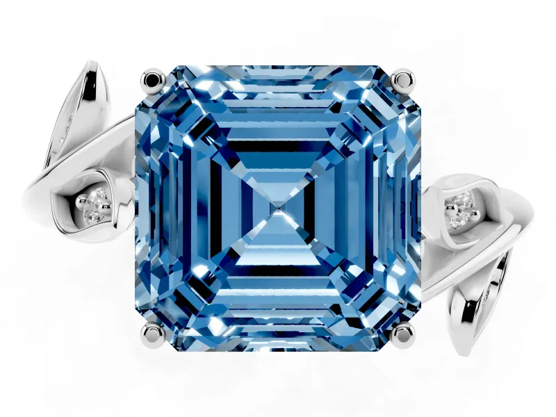 Asscher Cut Twisted Bypass Engagement Ring Setting for a Fancy Blue Lab-Grown Diamond | Platinum