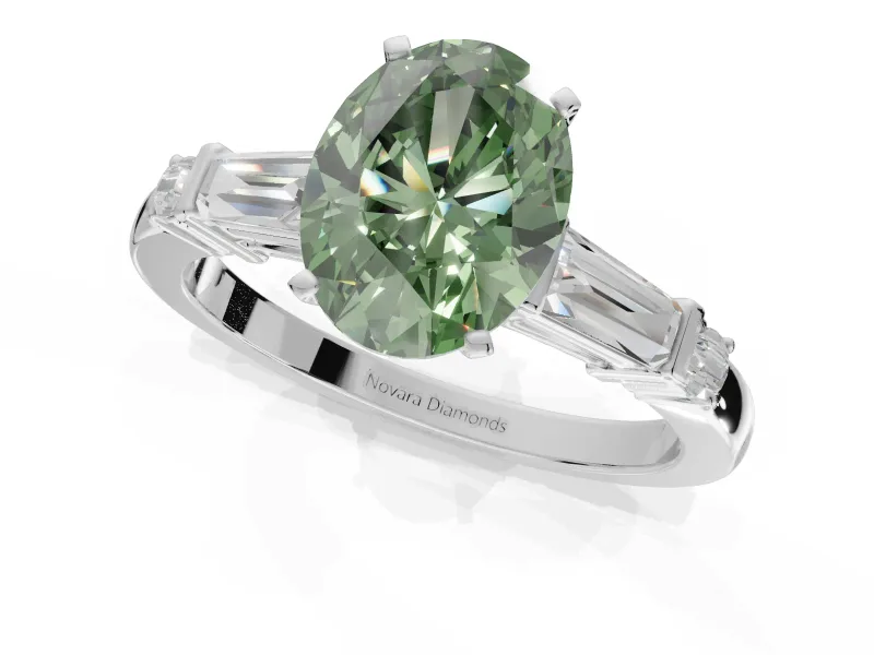 Oval Tapered Baguette Engagement Ring Setting for a Fancy Green Lab-Grown Diamond | White Gold