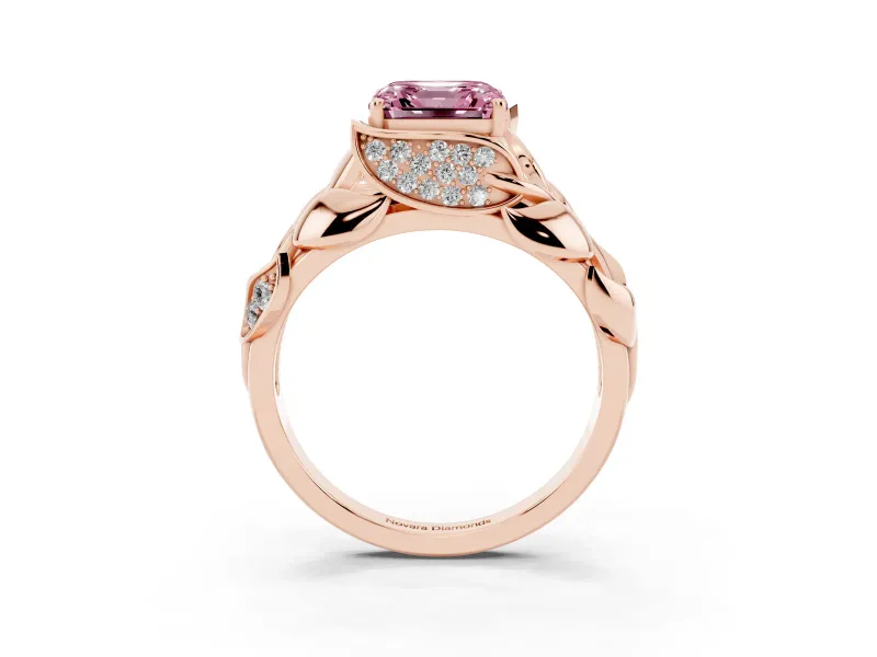 Asscher Cut Leaf Bypass Engagement Ring Setting for a Fancy Pink Lab-Grown Diamond | Rose Gold