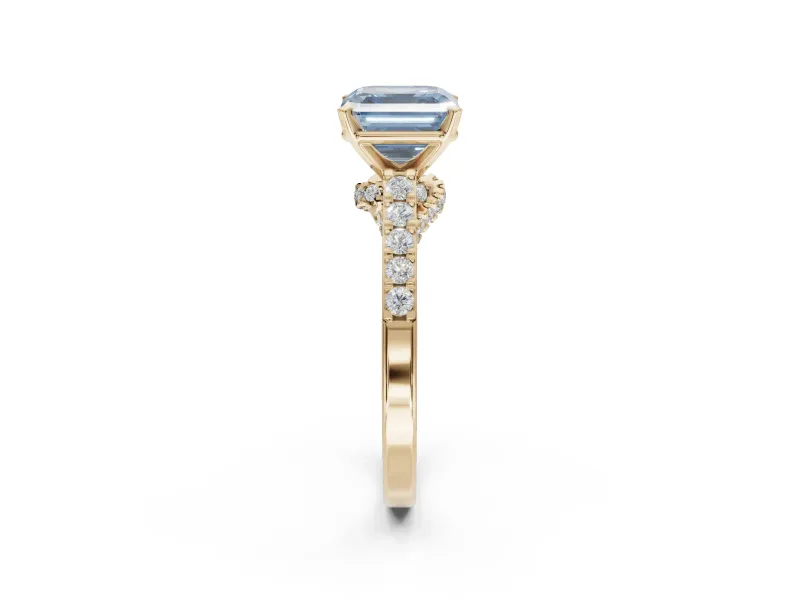 Asscher Cut Pavé Solitaire Engagement Ring Setting for a Fancy Blue Lab-Grown Diamond | Crossover Gallery | Yellow Gold