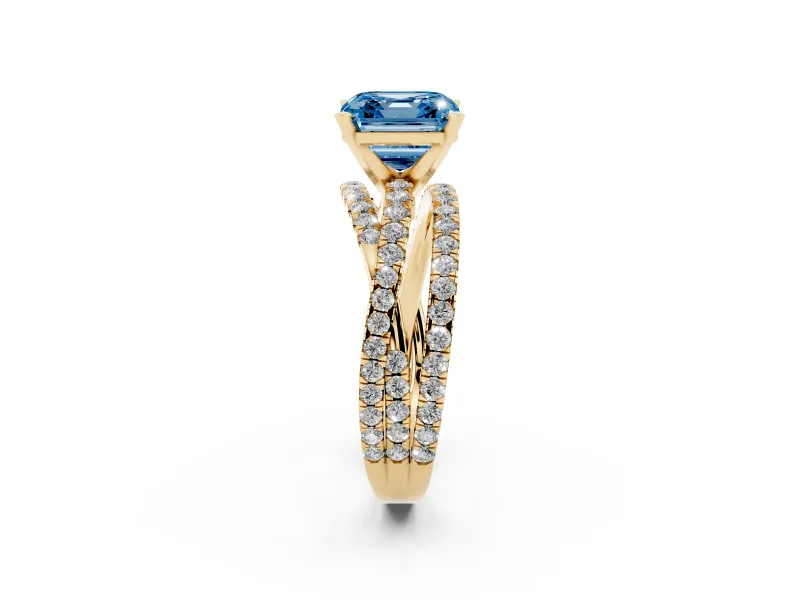 Asscher Cut Twisted Pavé Engagement Ring Setting for a Fancy Blue Lab-Grown Diamond | Yellow Gold