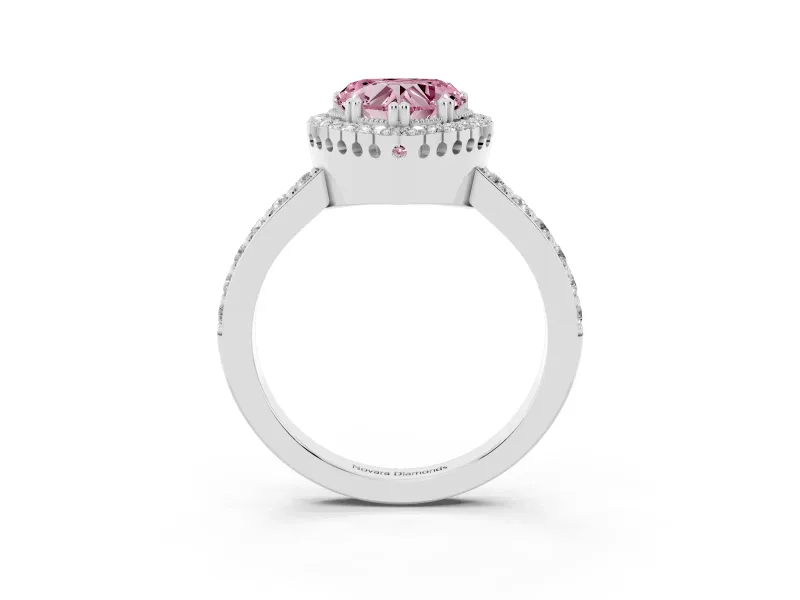 Heart-Shaped Vintage Halo Pavé Engagement Ring Setting for a Fancy Pink Lab-Grown Diamond | Milgrain Border | White Gold