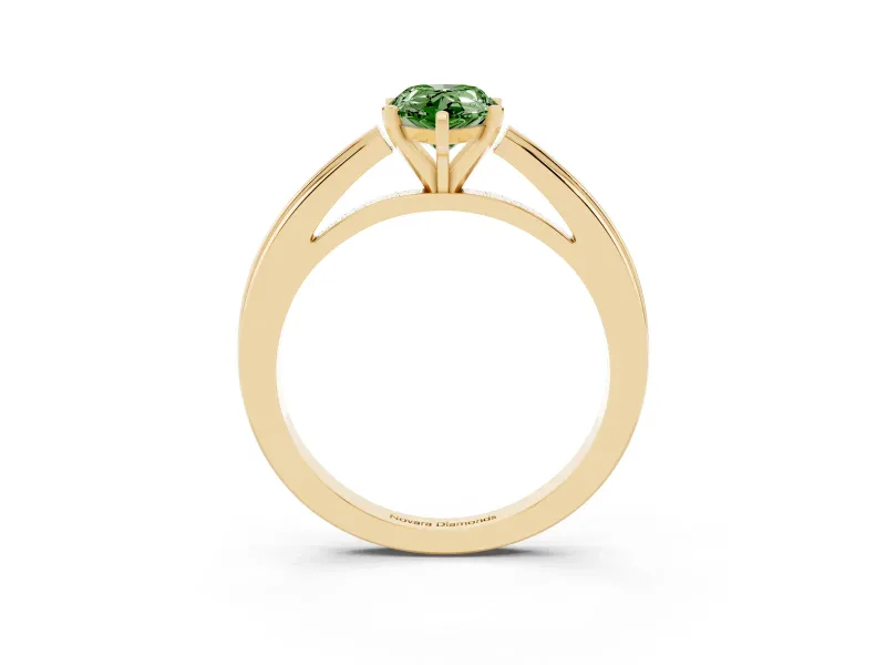 Pear-Shaped Solitaire Engagement Ring Setting for a Fancy Green Lab-Grown Diamond | Stepped Flat Band | Yellow Gold