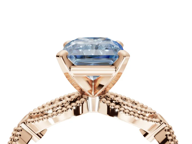 Radiant Cut Vintage Milgrain Engagement Ring Setting for a Fancy Blue Lab-Grown Diamond | Graduated Stations | Rose Gold