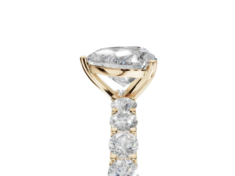 Heart-Shaped Shared Prong Engagement Ring Setting | Two-Row Band | Yellow Gold