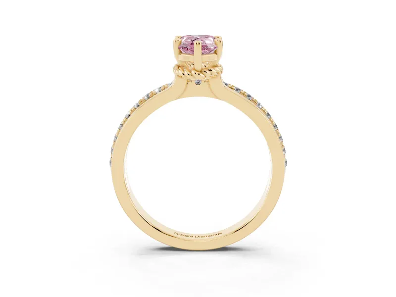 Pear-Shaped Channel Set Engagement Ring Setting for a Fancy Pink Lab-Grown Diamond | Rope Collar | Yellow Gold