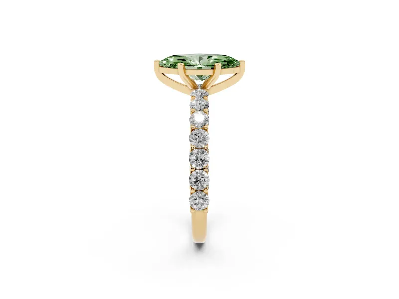 Marquise Shared Prong Engagement Ring Setting for a Fancy Green Lab-Grown Diamond | Yellow Gold