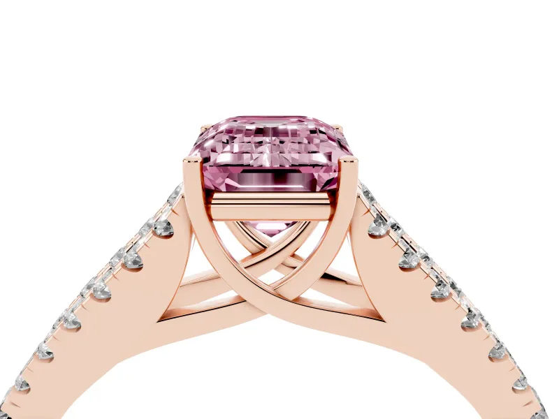Emerald Cut Graduated Split Shank Engagement Ring Setting for a Fancy Pink Lab-Grown Diamond | Rose Gold