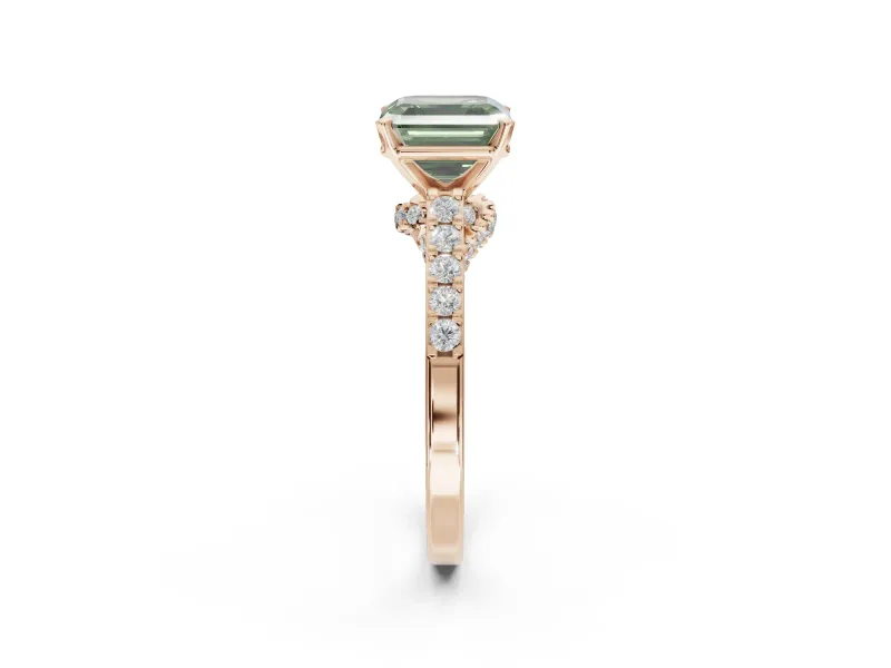 Asscher Cut Pavé Solitaire Engagement Ring Setting for a Fancy Green Lab-Grown Diamond | Crossover Gallery | Rose Gold