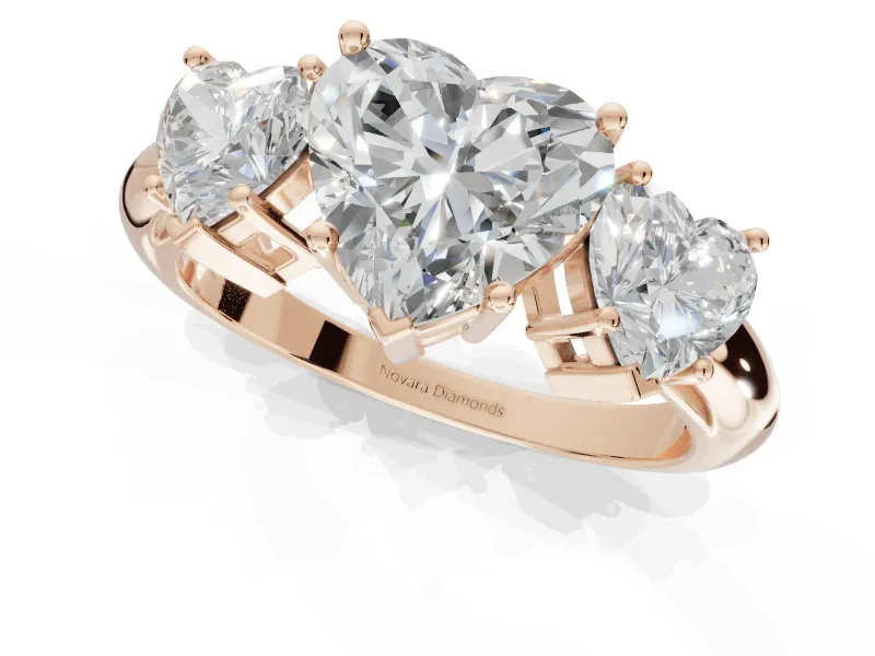 Heart-Shaped Three Stone Engagement Ring Setting | Plain Band | Rose Gold
