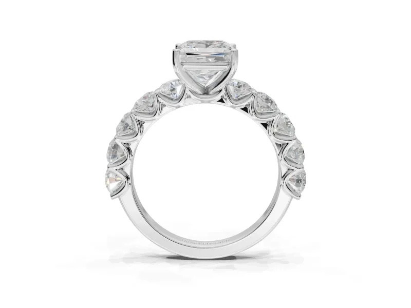 Princess Cut Side Stone Engagement Ring Setting | Scalloped Prong Accents | White Gold
