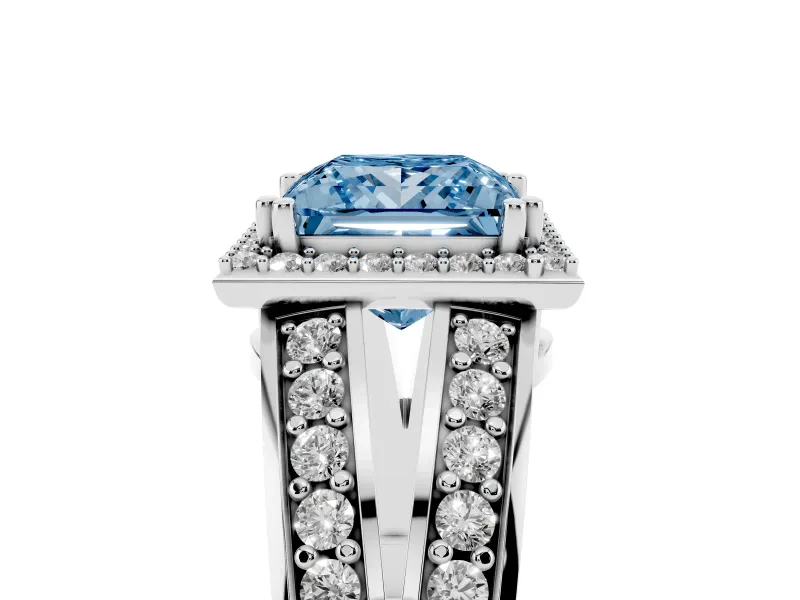 Princess Cut Halo Engagement Ring Setting for a Fancy Blue Lab-Grown Diamond | Pave Split Shank | Sterling Silver