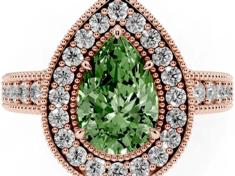Pear-Shaped Halo Engagement Ring Setting for a Fancy Green Lab-Grown Diamond | Rose Gold