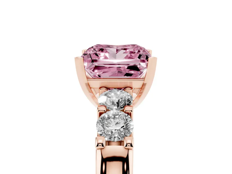 Fancy Pink Princess Cut Diamond Five-Stone Prong Set Engagement Ring Set in Rose gold with Channel Band