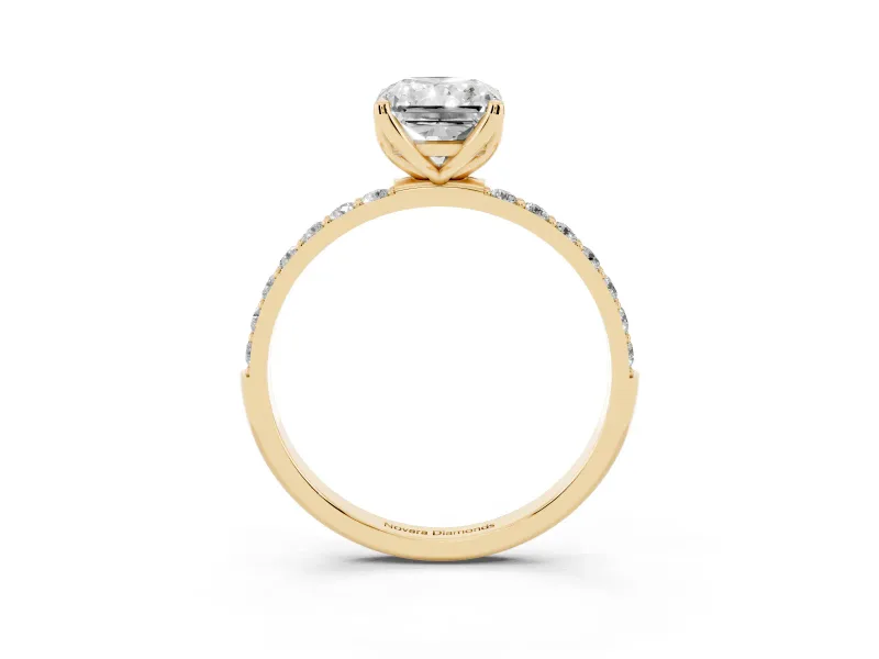 Radiant Cut Pave Solitaire Engagement Ring Setting | Fine Line Pave Band | Yellow Gold