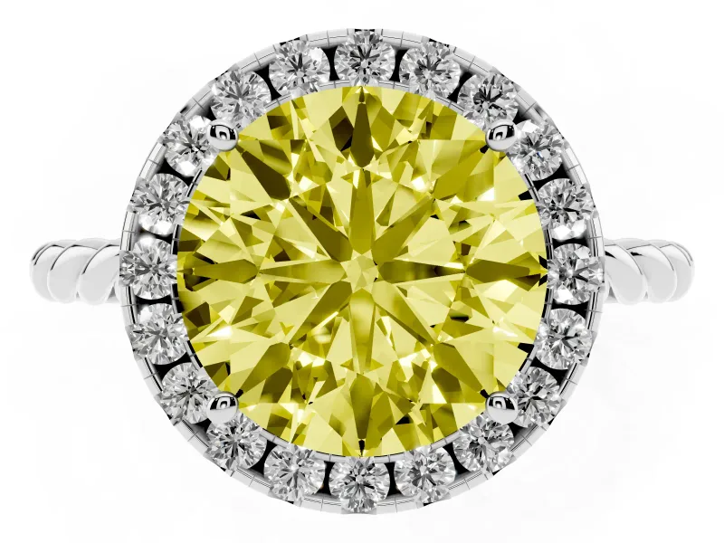 Round Rope Halo Engagement Ring Setting for a Fancy Yellow Lab-Grown Diamond | Sterling Silver