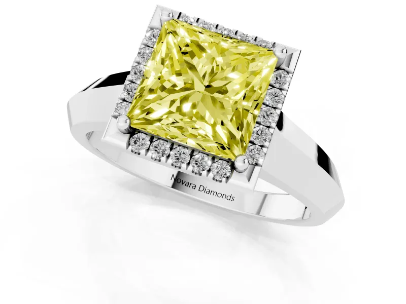 Princess Cut Knife-Edge Halo Engagement Ring Setting for a Fancy Yellow Lab-Grown Diamond | Platinum