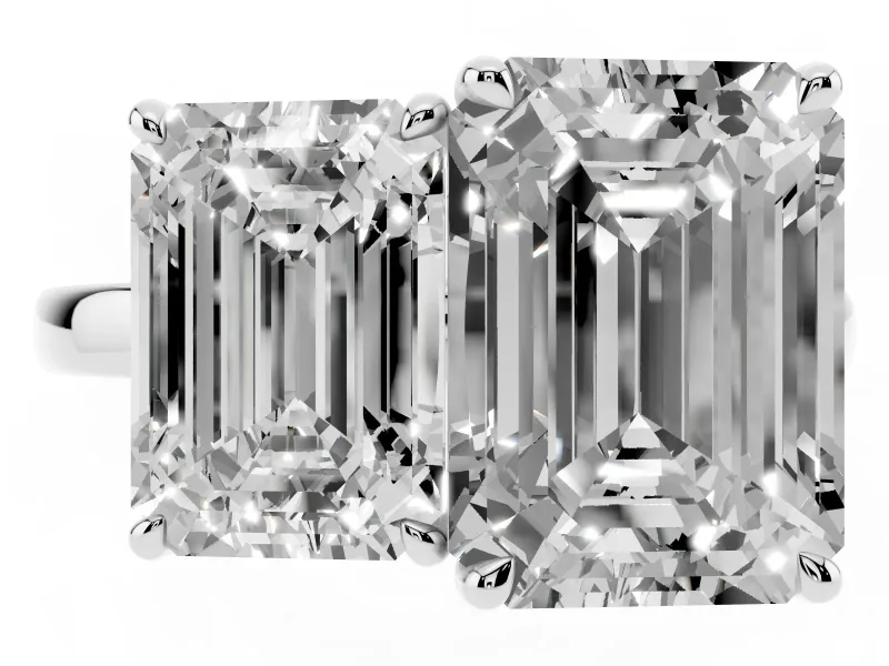 Emerald Cut and Emerald Cut Toi Moi Ring Set in White gold with Prong Setting