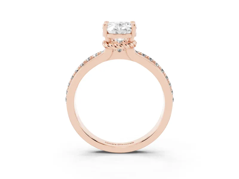 Oval Channel Set Solitaire Engagement Ring Setting | Rope Collar Head | Rose Gold