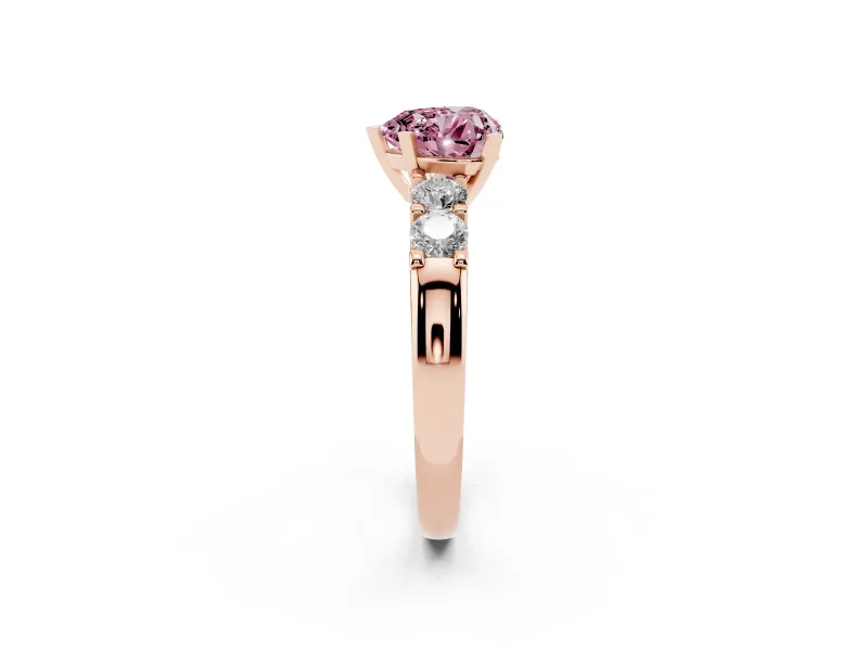 Heart-Shaped Five Stone Engagement Ring Setting for a Fancy Pink Lab-Grown Diamond | Rose Gold