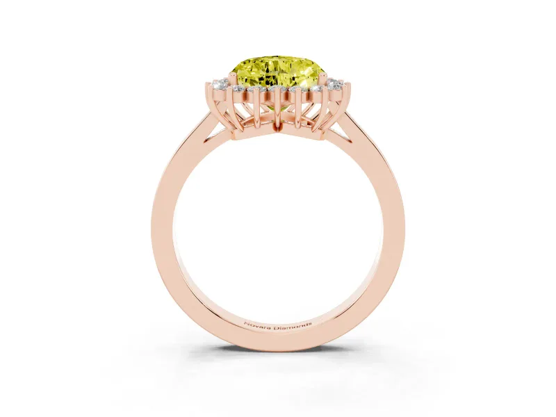 Fancy Yellow Heart Cut Diamond Halo Ring Set in Rose gold with Round Halo and Smooth Solitaire Band