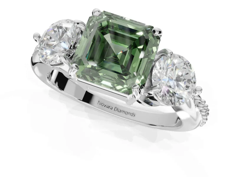 Asscher Cut Engagement Ring Setting for a Fancy Green Lab-Grown Diamond | Sterling Silver - Design NV-24901
