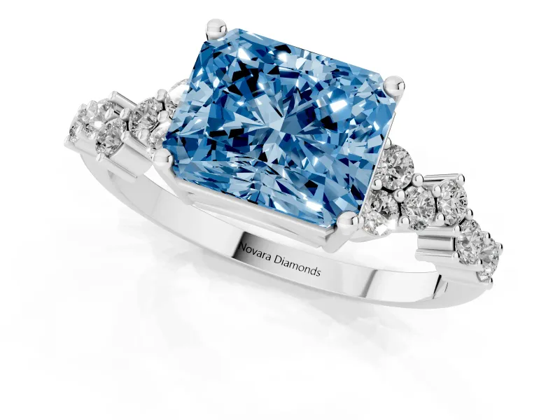 Radiant Cut Scattered Accent Engagement Ring Setting for a Fancy Blue Lab-Grown Diamond | Platinum