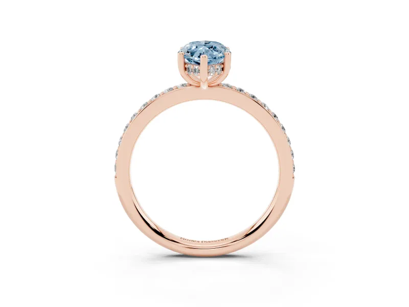 Fancy Blue Marquise Cut Diamond Pavé Band Ring Set in Rose gold with Prong-Set Center Stone