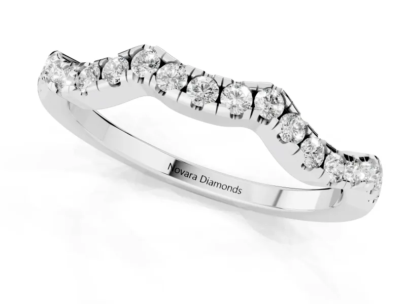 Round Lab-Grown Diamond Double Dip Curved Pavé Wedding Band | Scalloped Top | Platinum