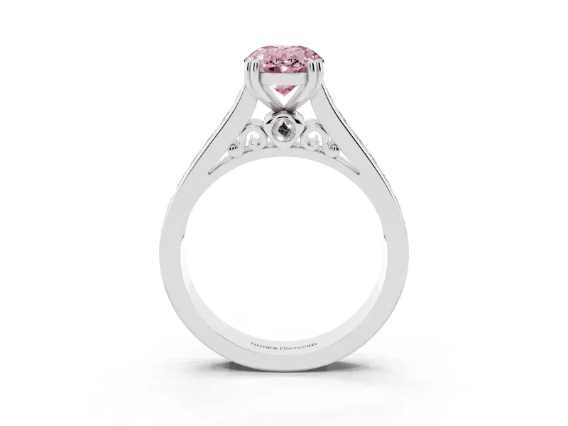 Oval Channel Engagement Ring Setting for a Fancy Pink Lab-Grown Diamond | Platinum