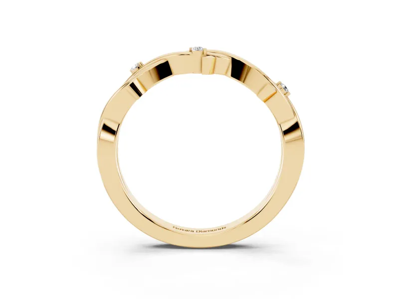 Round Lab-Grown Diamond Prong Set Twisted Wedding Band | Thorned Vine Strands | Yellow Gold