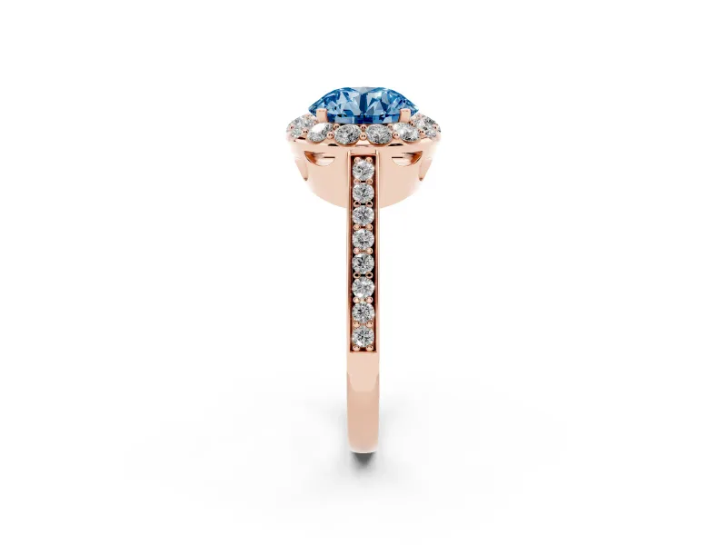 Round Floral Halo Engagement Ring Setting for a Fancy Blue Lab-Grown Diamond | Large Round Accents | Rose Gold