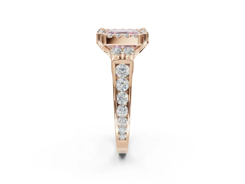 Asscher Cut Halo Engagement Ring Setting for a Fancy Pink Lab-Grown Diamond | Graduated Channel Band | Rose Gold