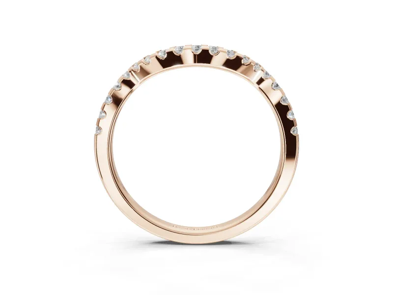 Round Lab-Grown Diamond Pavé Curved Wedding Band | Micro Prong Set | Rose Gold