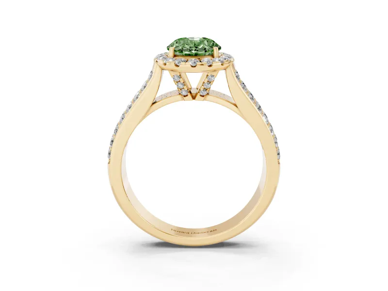Oval Pavé Engagement Ring Setting for a Fancy Green Lab-Grown Diamond | Wide Three-Row Band | Yellow Gold