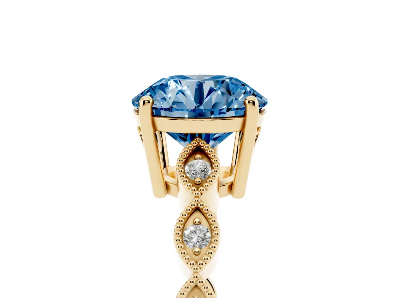 Round Milgrain Solitaire Engagement Ring Setting for a Fancy Blue Lab-Grown Diamond | Yellow Gold