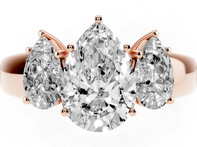 Pear-Shaped Three Stone Engagement Ring Setting | Touching Side Stones | Rose Gold