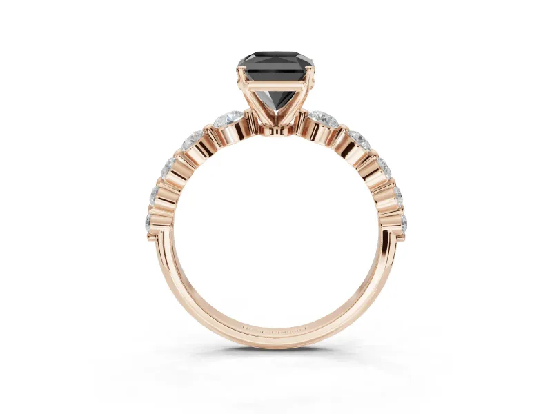 Radiant Cut Graduated Side Stone Engagement Ring Setting for a Black Center | Rose Gold