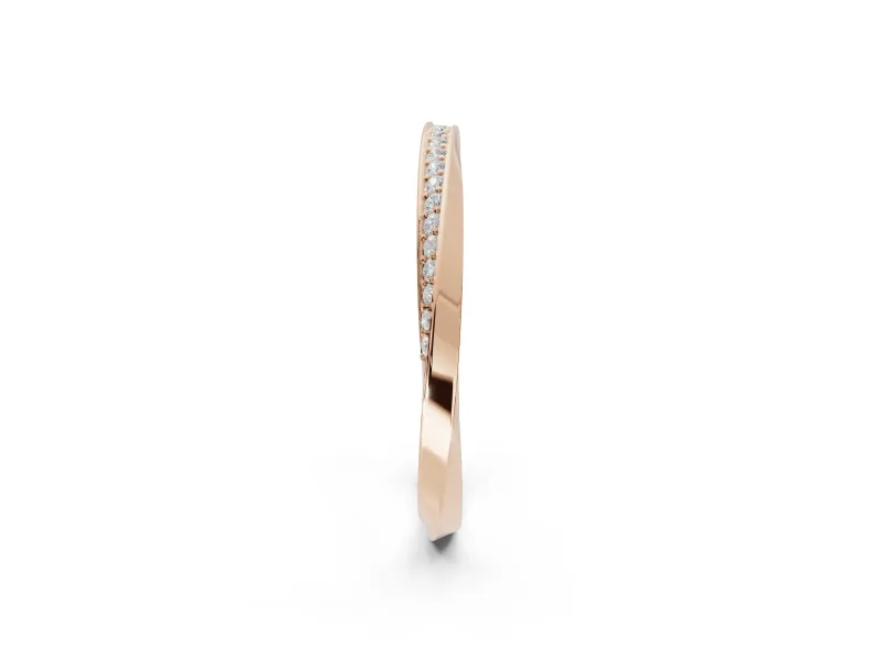 Round Lab-Grown Diamond Pavé Ribbon Twist Wedding Band | Polished Turn | Rose Gold