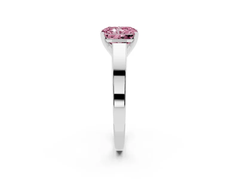 Fancy Pink Radiant Cut Diamond Solitaire Engagement Ring Set in Platinum with Prong Setting and Tapered Band