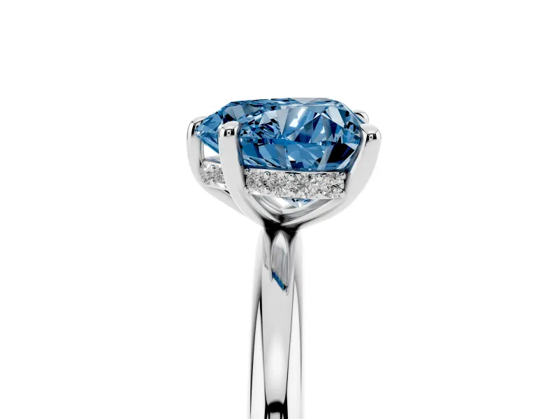 Heart-Shaped Hidden Halo Ring Setting for a Fancy Blue Lab-Grown Diamond | Platinum