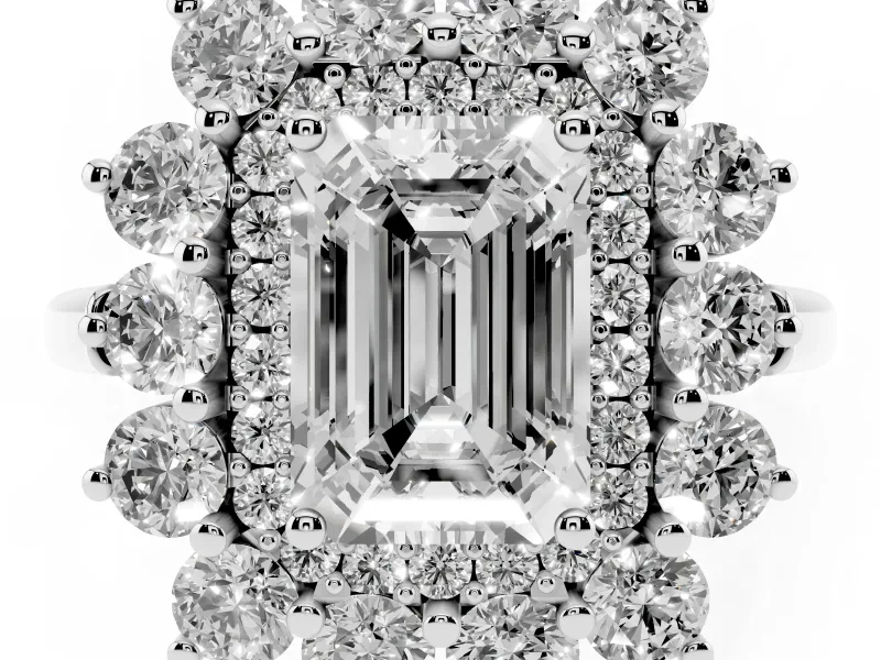 Emerald Cut Floral Double Halo Engagement Ring Setting | Plain Band | Platinum