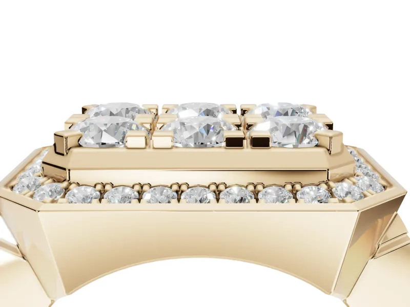 Round Lab-Grown Diamond Men's Cluster Ring | Octagonal Top | Yellow Gold