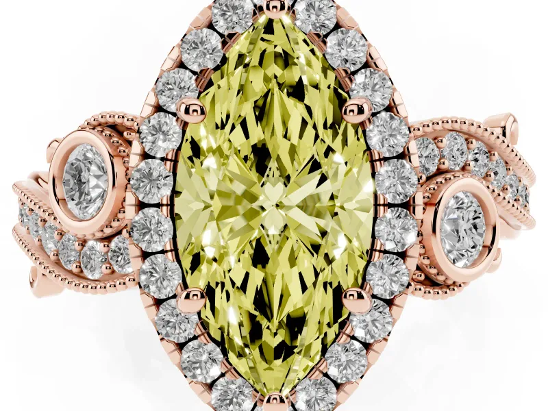 Marquise Vintage Halo Engagement Ring Setting for a Fancy Yellow Lab-Grown Diamond | Bezel Shoulder Accents | Rose Gold