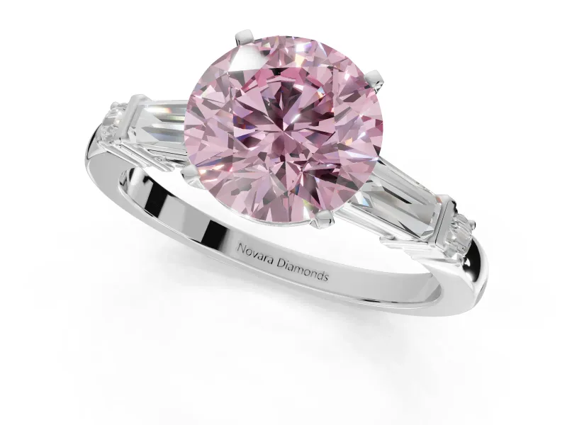 Round Tapered Baguette Engagement Ring Setting for a Fancy Pink Lab-Grown Diamond | Platinum