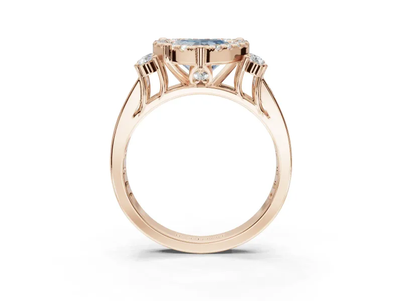 Heart-Shaped Halo Engagement Ring Setting for a Fancy Blue Lab-Grown Diamond | Graduated Channel Band | Rose Gold