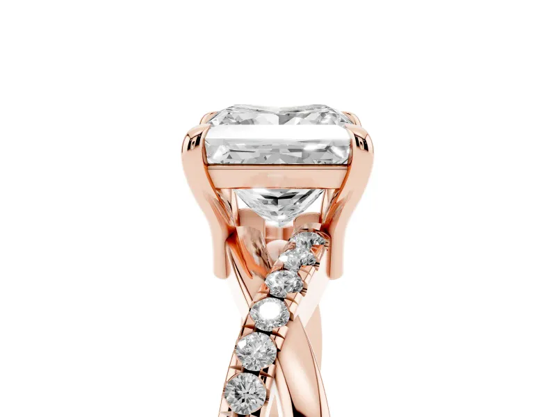 Princess Cut Pavé Twist Engagement Ring Setting | Crossover Band | Rose Gold